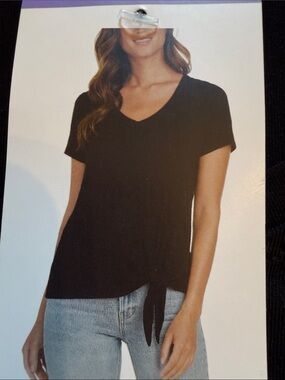 NWT Matty M Black Short-Sleeve V-Neck Tie-Hem Top